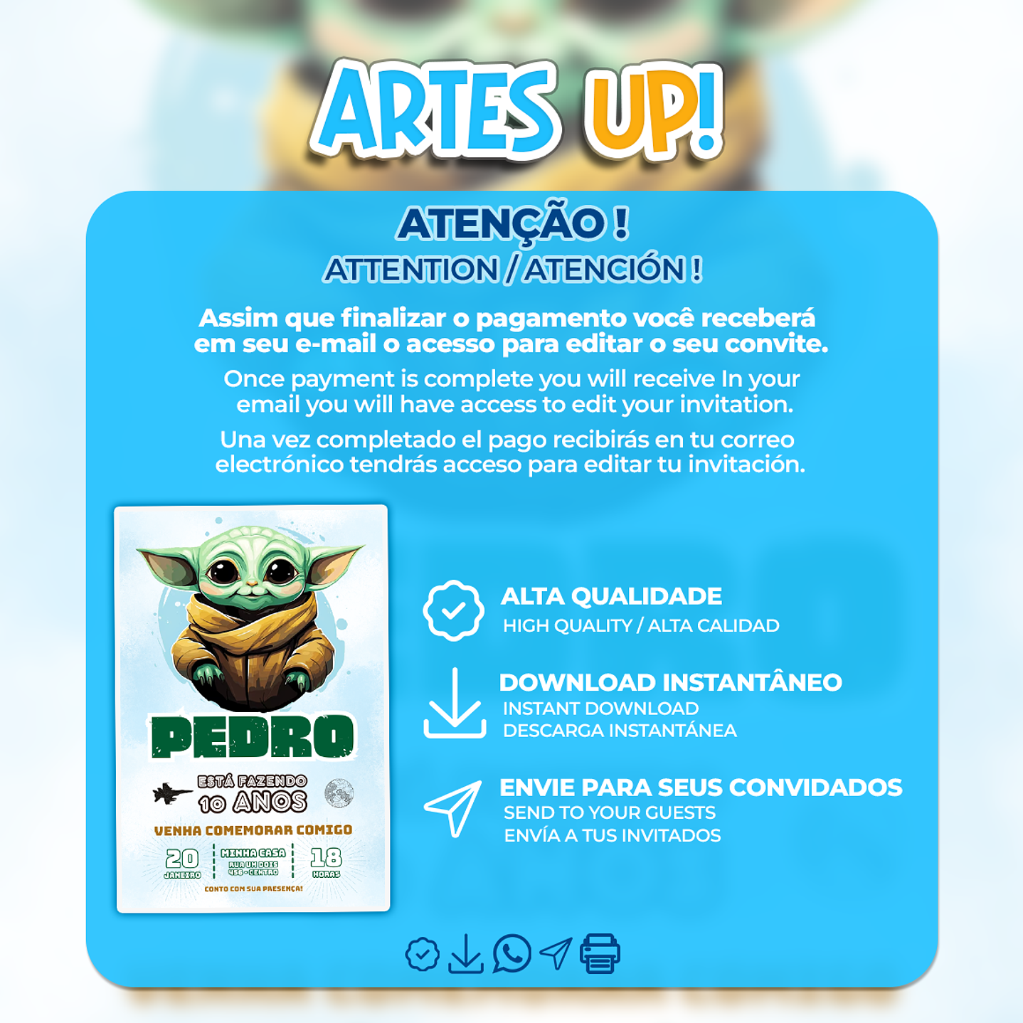 Invitación de cumpleaños de Baby Yoda Star Wars  2