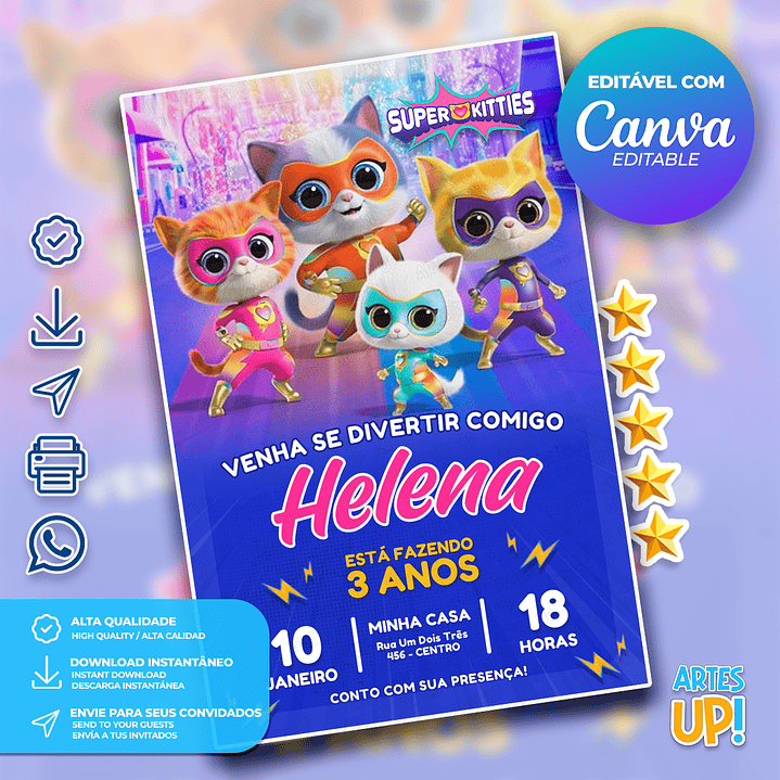 Convite Aniversário Supergatinhos 1