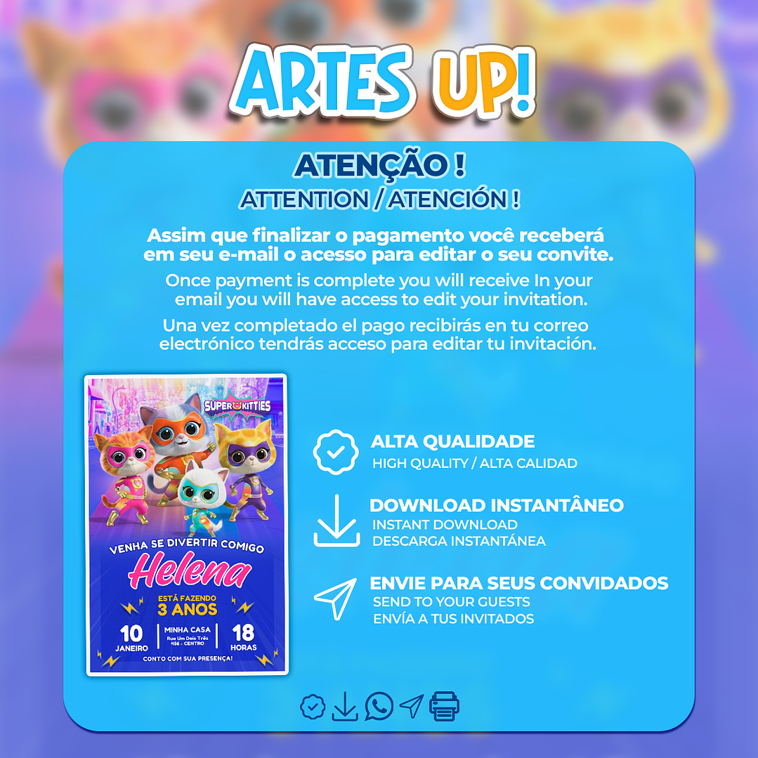 Convite Aniversário Supergatinhos 2