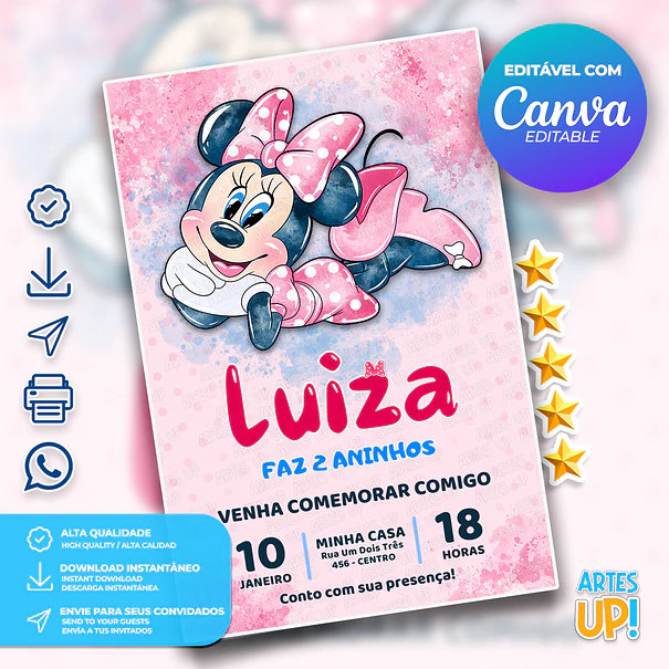 Convite Aniversário Minnie aquarela 1
