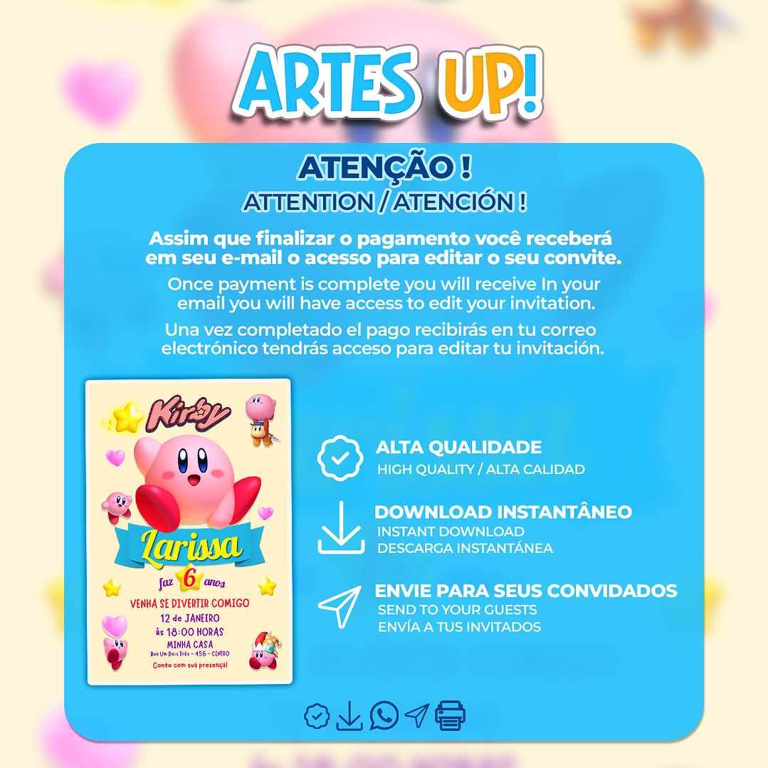 Convite Aniversário Kirby 2