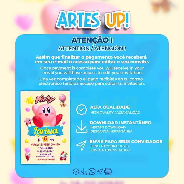 Convite Aniversário Kirby 2