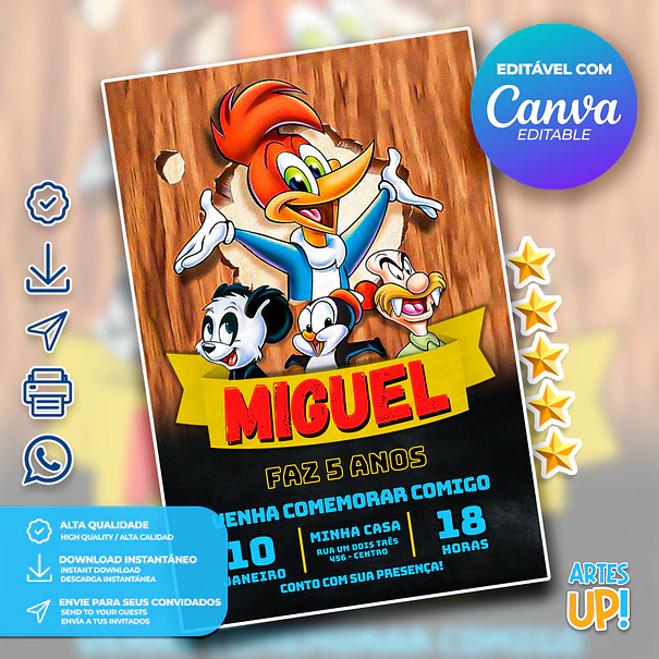 Convite Aniversário Pica Pau 1