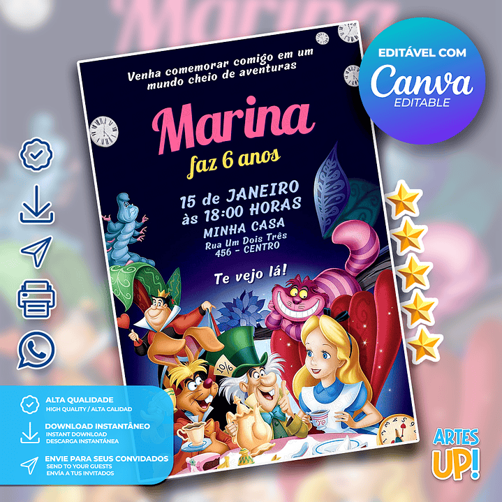 Convite Aniversário Alice no País das Maravilhas 1