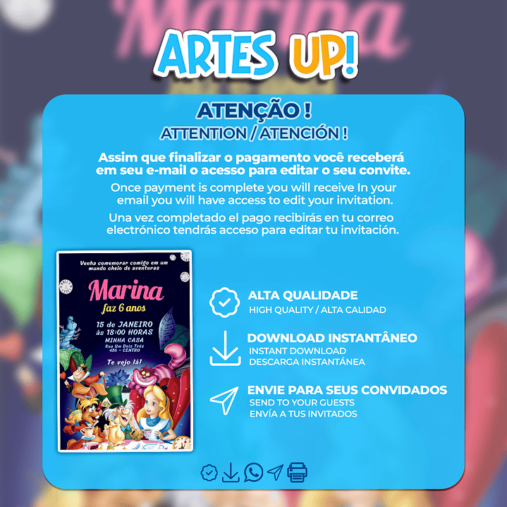 Convite Aniversário Alice no País das Maravilhas 2