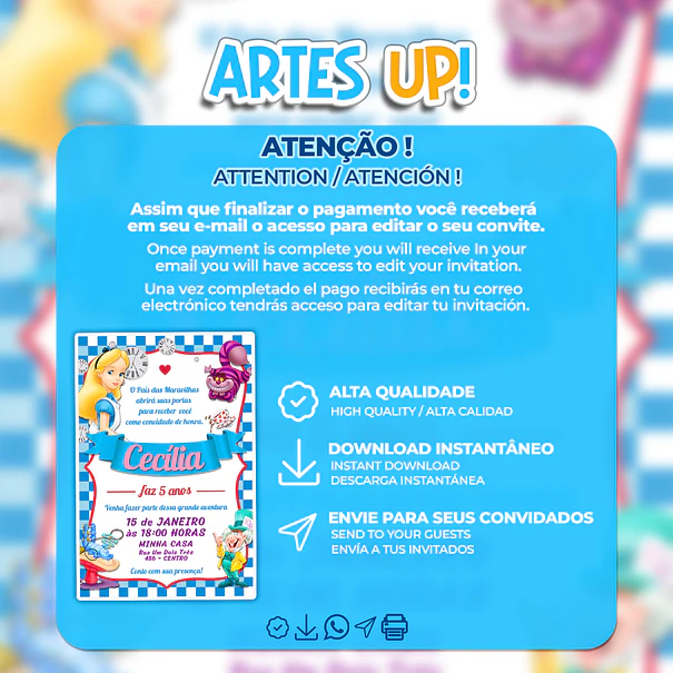 Convite Aniversário Alice no País das Maravilhas 2