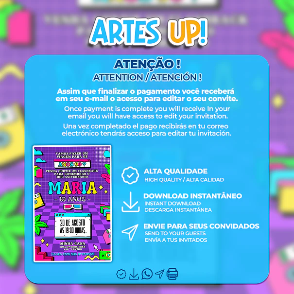 Convite Aniversário Anos 90 Retrô 2