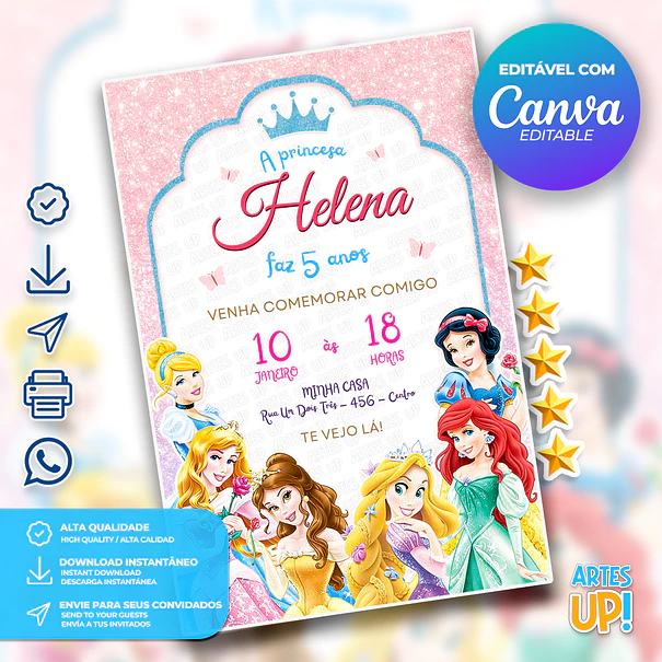 Convite Aniversário Princesas Disney 1