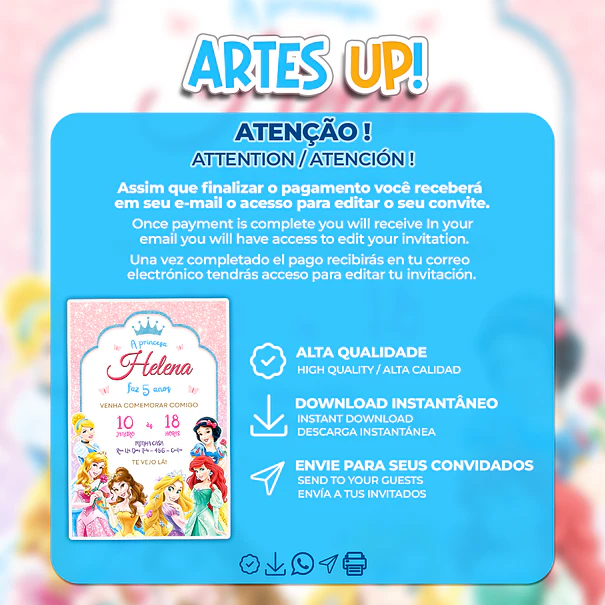 Convite Aniversário Princesas Disney 2