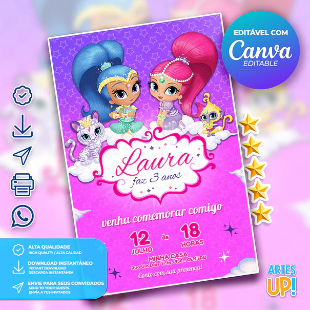 Convite Aniversário Shimmer and Shine 1