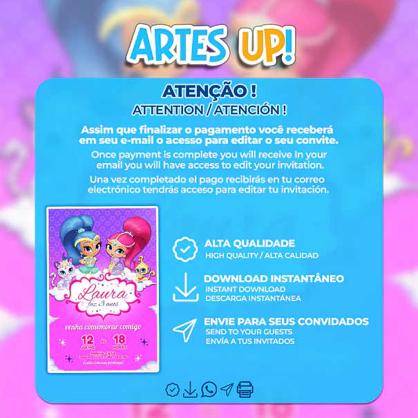 Convite Aniversário Shimmer and Shine 2