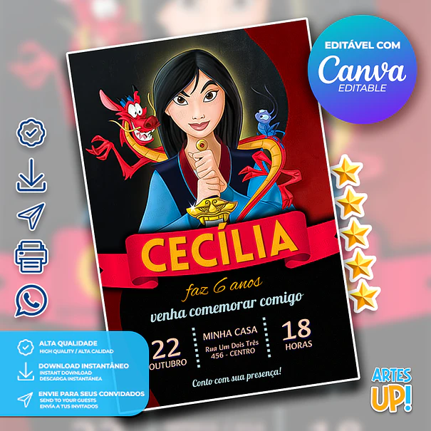 Convite Aniversário Princesa Mulan 1