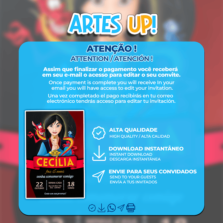 Convite Aniversário Princesa Mulan 2
