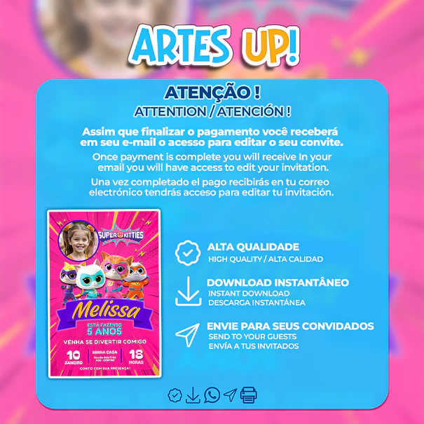 Invitación de cumpleaños de Super Kittens con foto 2