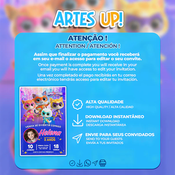Invitación de cumpleaños de Super Kittens con foto 2