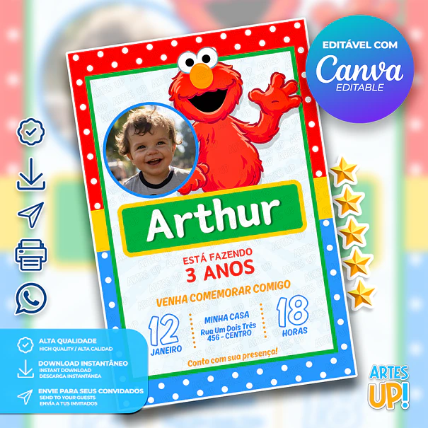 Invitación de cumpleaños de Elmo con foto 1