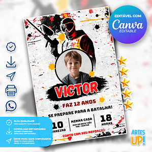 Convite Aniversário PaintBall com foto