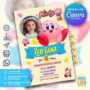 Convite Aniversário Kirby com foto