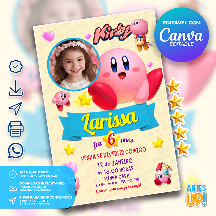 Convite Aniversário Kirby com foto 1