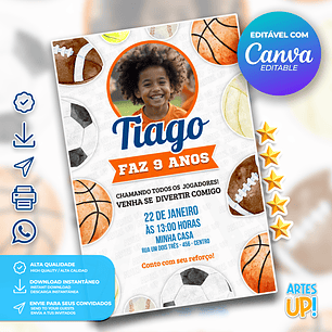 Convite Aniversário Esportes com foto