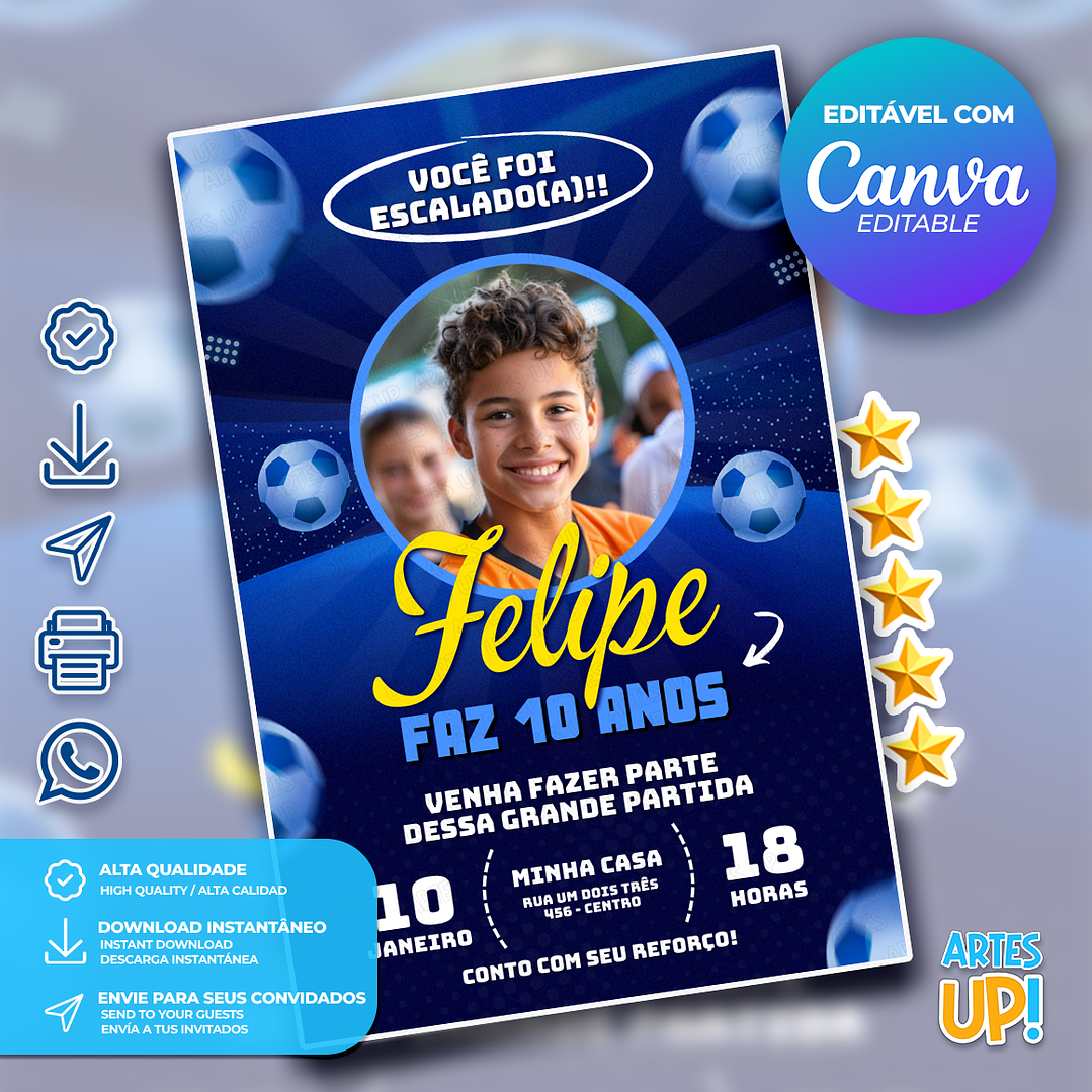 Convite Aniversário Futebol com foto 1