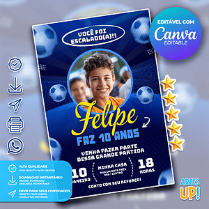 Invitación de cumpleaños de fútbol con foto