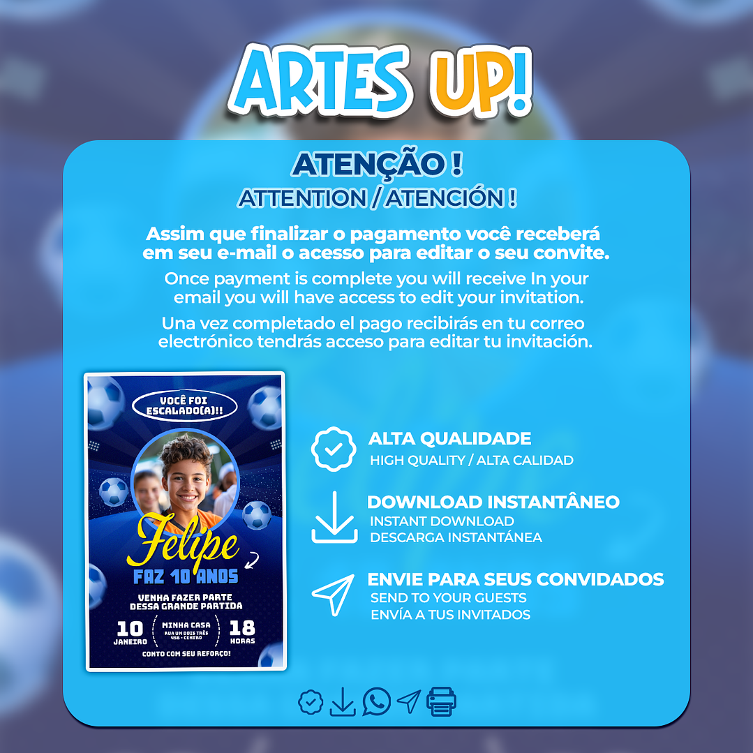 Convite Aniversário Futebol com foto 2