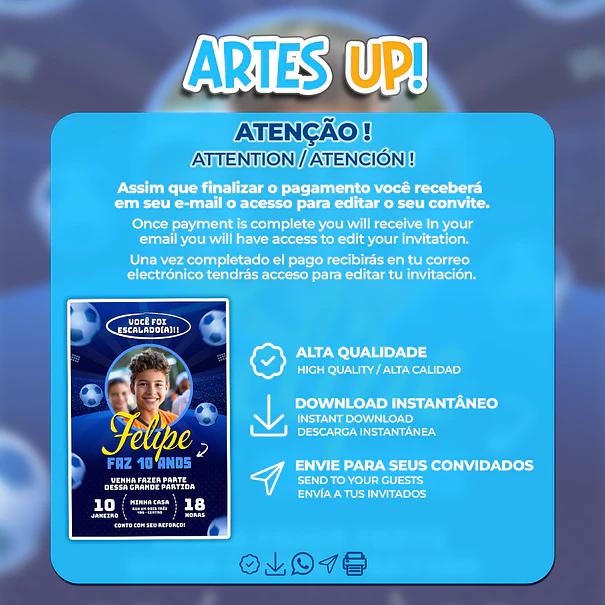 Convite Aniversário Futebol com foto 2