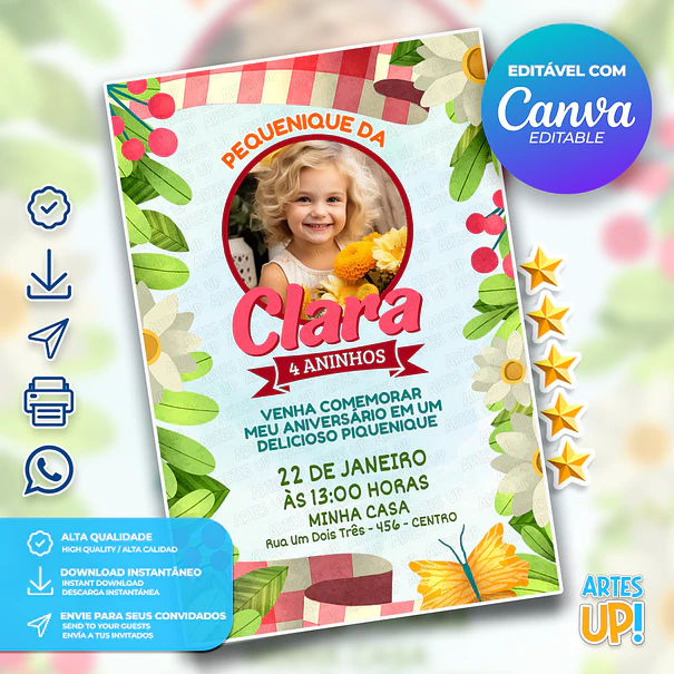 Invitación de picnic de cumpleaños con foto 1