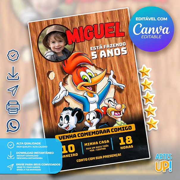 Woody Woodpecker Birthday Invitation with photo 1