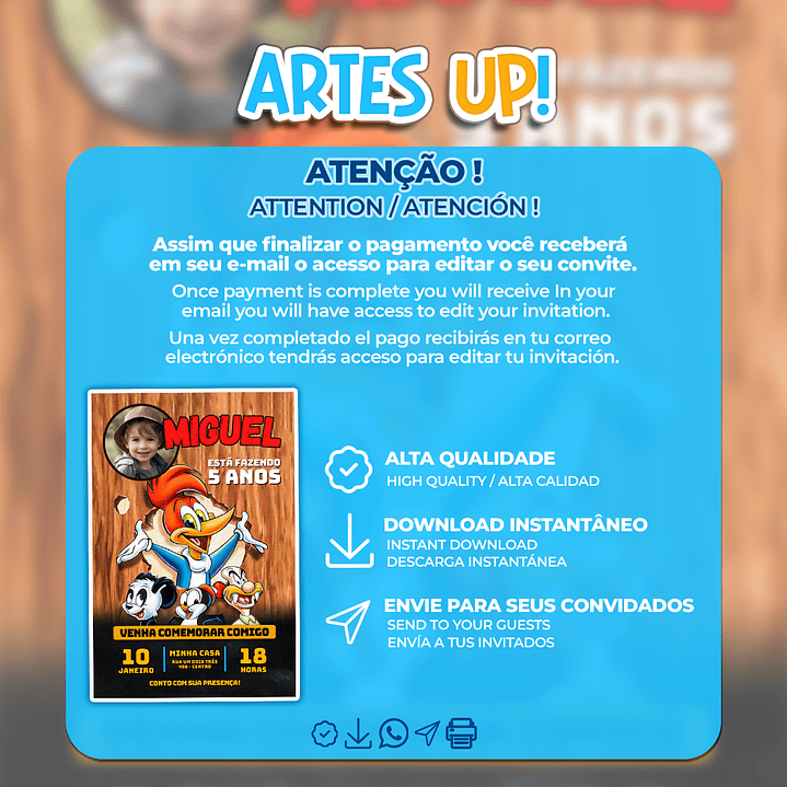 Convite Aniversário Pica Pau com foto 2