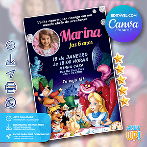 Invitación de cumpleaños de Alicia en el país de las maravillas con foto