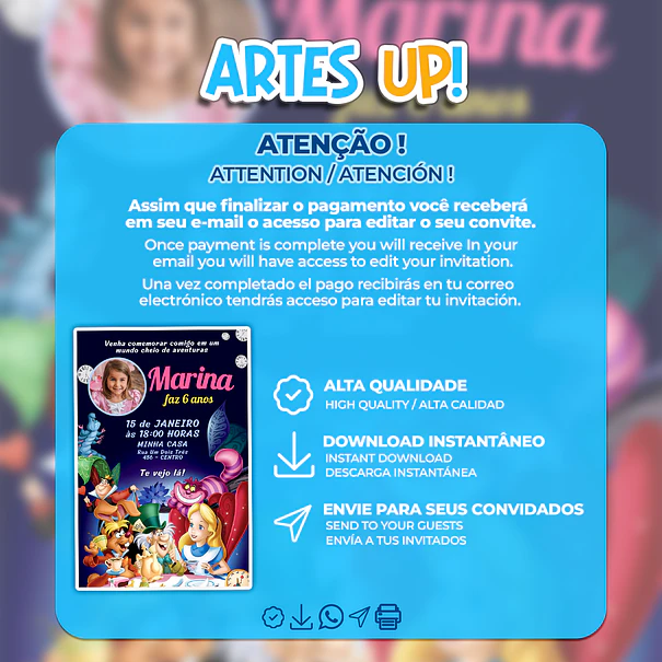 Alice in Wonderland Birthday Invitation with photo 2