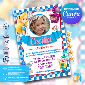 Invitación de cumpleaños de Alicia en el país de las maravillas con foto