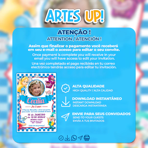 Alice in Wonderland Birthday Invitation with photo 2