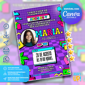 Invitación de cumpleaños retro de los años 90 con foto