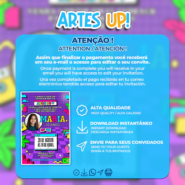 Invitación de cumpleaños retro de los 90 con foto 2