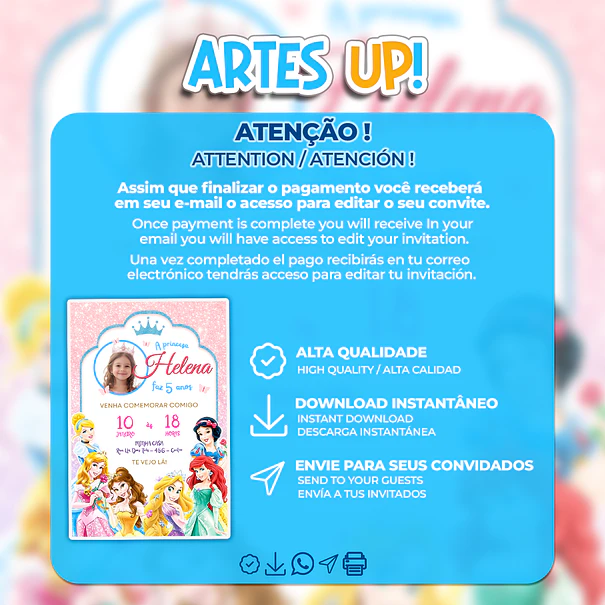 Convite Aniversário Princesas Disney com foto 2