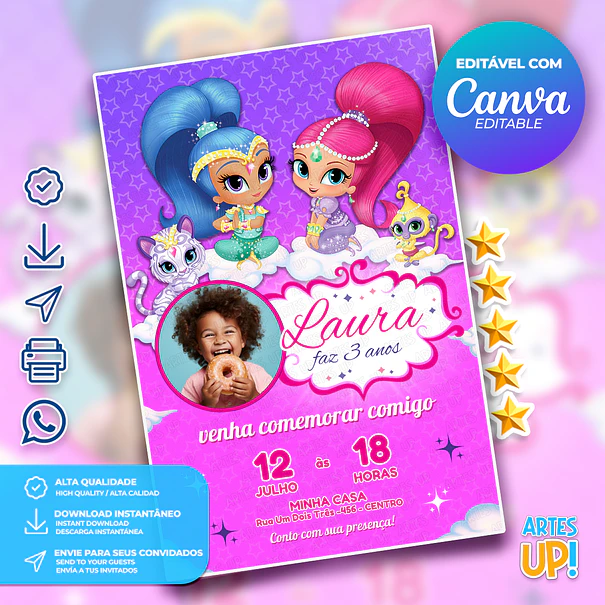 Convite Aniversário Shimmer and Shine com foto 1