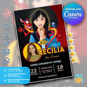 Invitación de cumpleaños de la princesa Mulan con foto