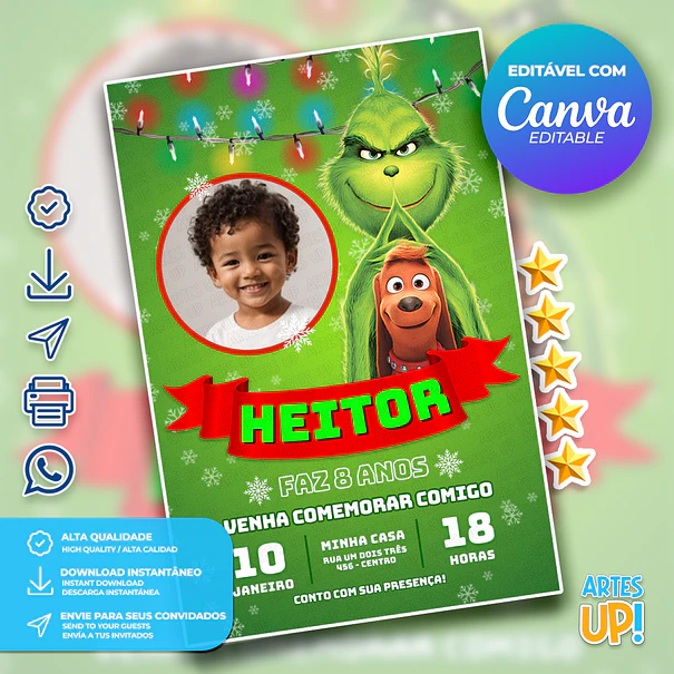 Grinch Birthday Invitation with Photo 1