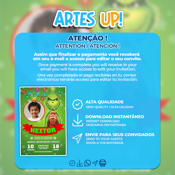 Grinch Birthday Invitation with Photo 2