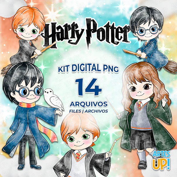 Kit digital de imágenes prediseñadas PNG de acuarela de Harry Potter 1