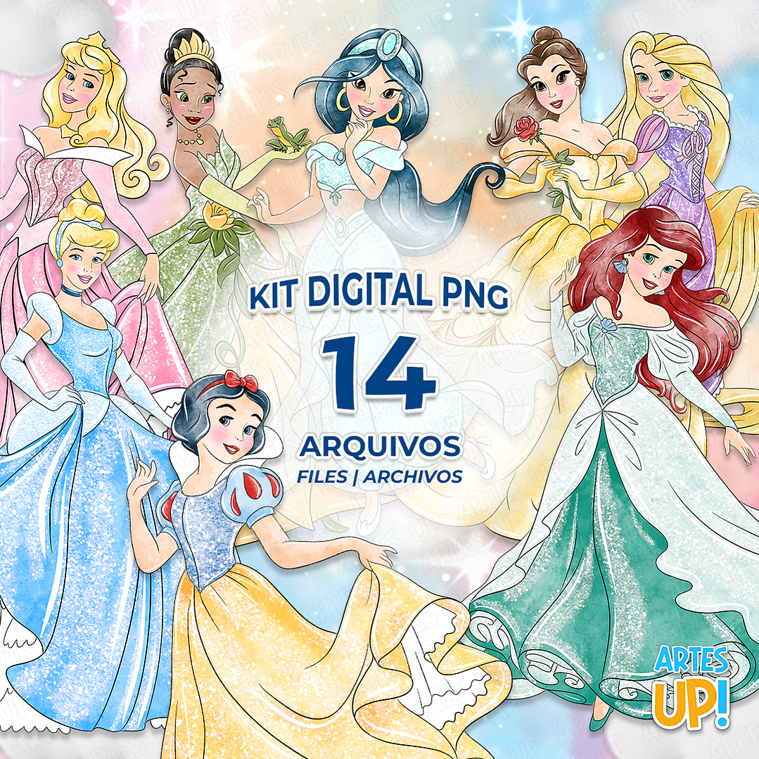 Kit Digital PNG Princesas Clipart aquarela 1
