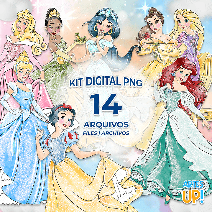 Kit Digital PNG Princesas Clipart aquarela 1