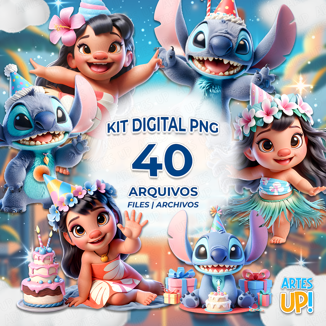 Kit Digital PNG Lilo e Stitch Clipart aniversário 1