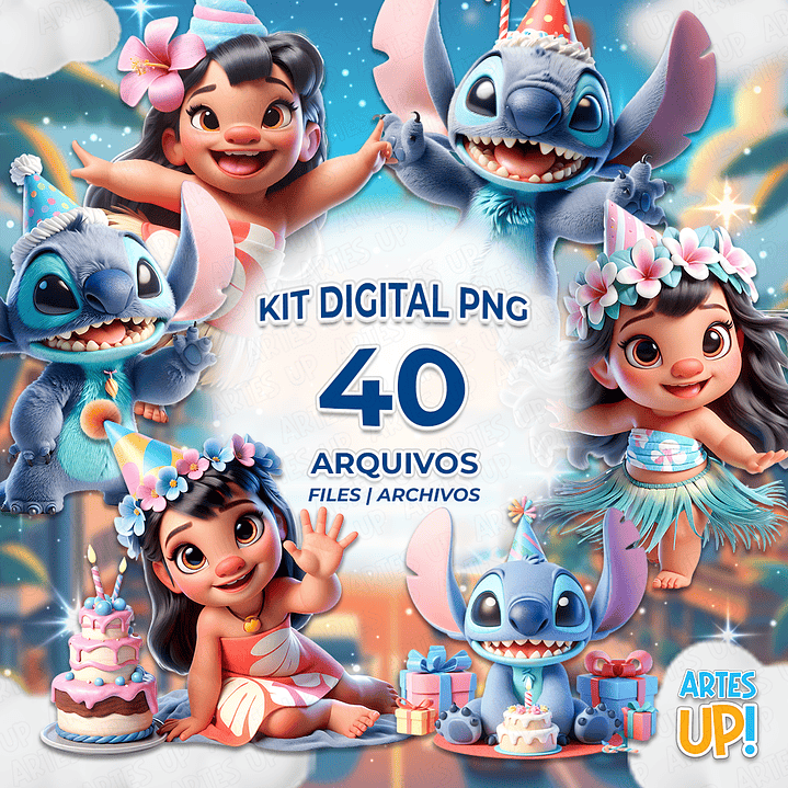 Kit Digital PNG Lilo e Stitch Clipart aniversário 1