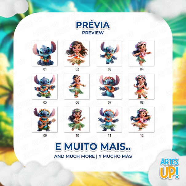 Kit digital floral hawaiano de Lilo y Stitch (imágenes prediseñadas PNG) 2