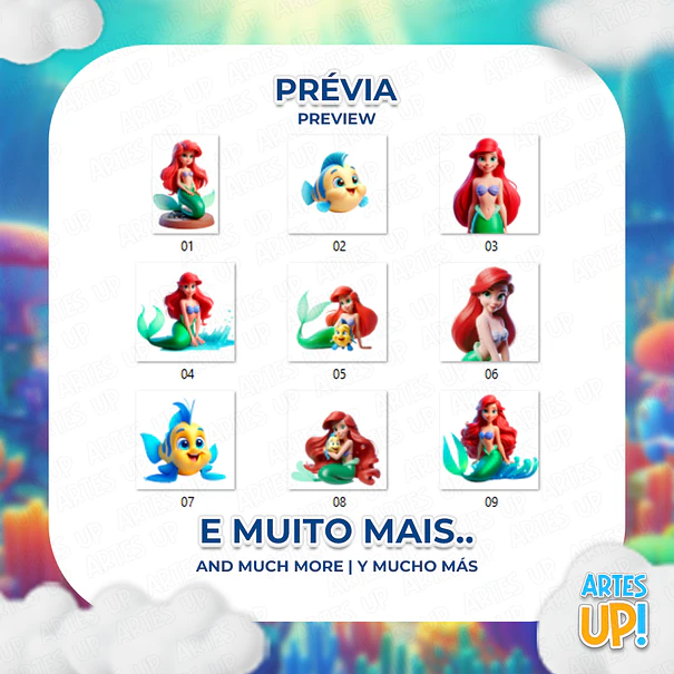 Kit digital de imágenes prediseñadas de la Sirenita Ariel PNG 2