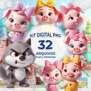 Kit digital PNG de Los Tres Cerditos